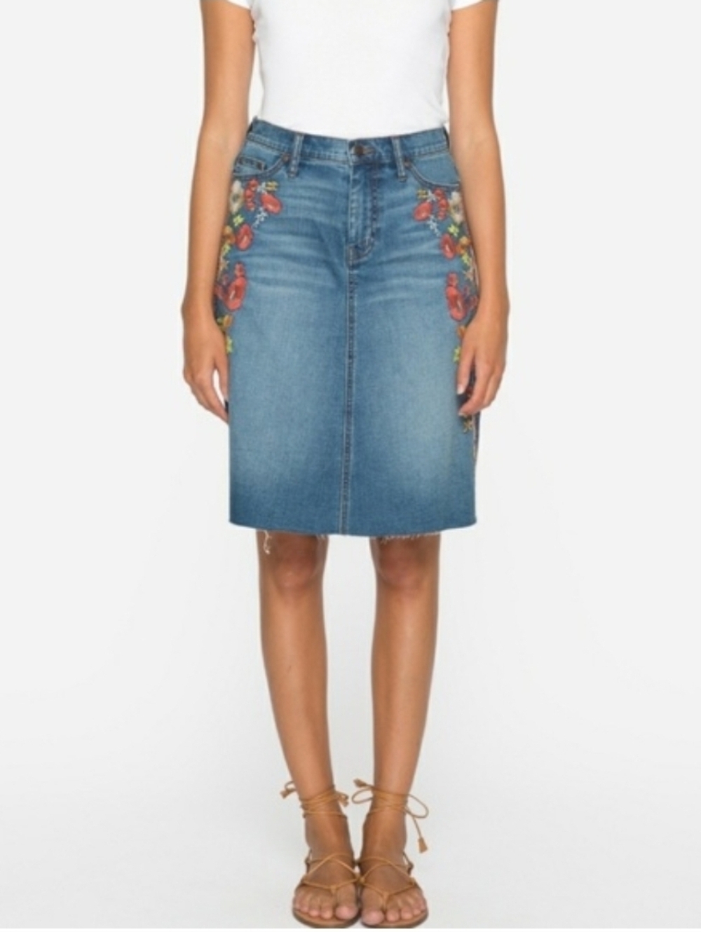 Johnny Was Jwla indigo embroidered denim jean skirt boho chic design Size 30 - Picture 3 of 16